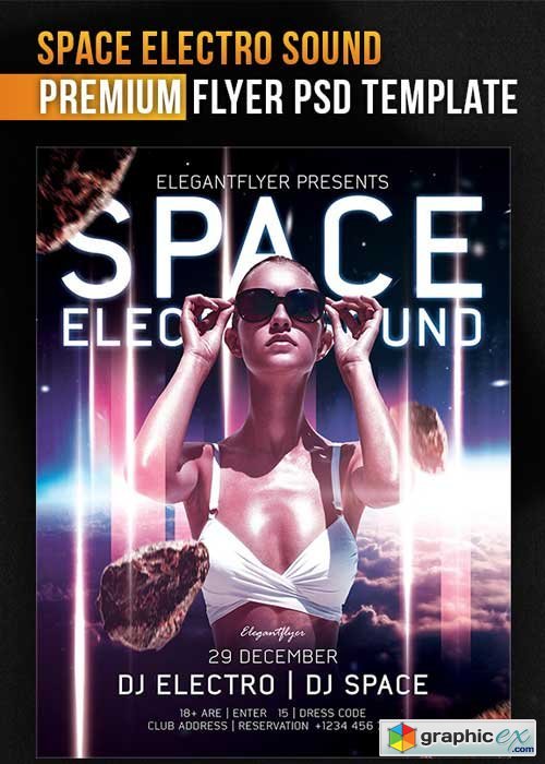 Space Electro Sound Flyer PSD Template + Facebook Cover