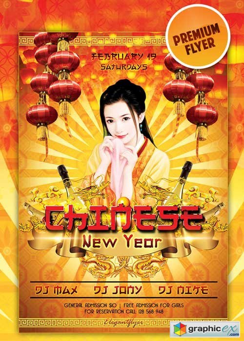 Chinese New Year Premium Club flyer PSD Template