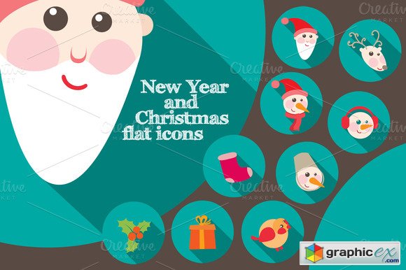 New Year And Christmas Flat Icons