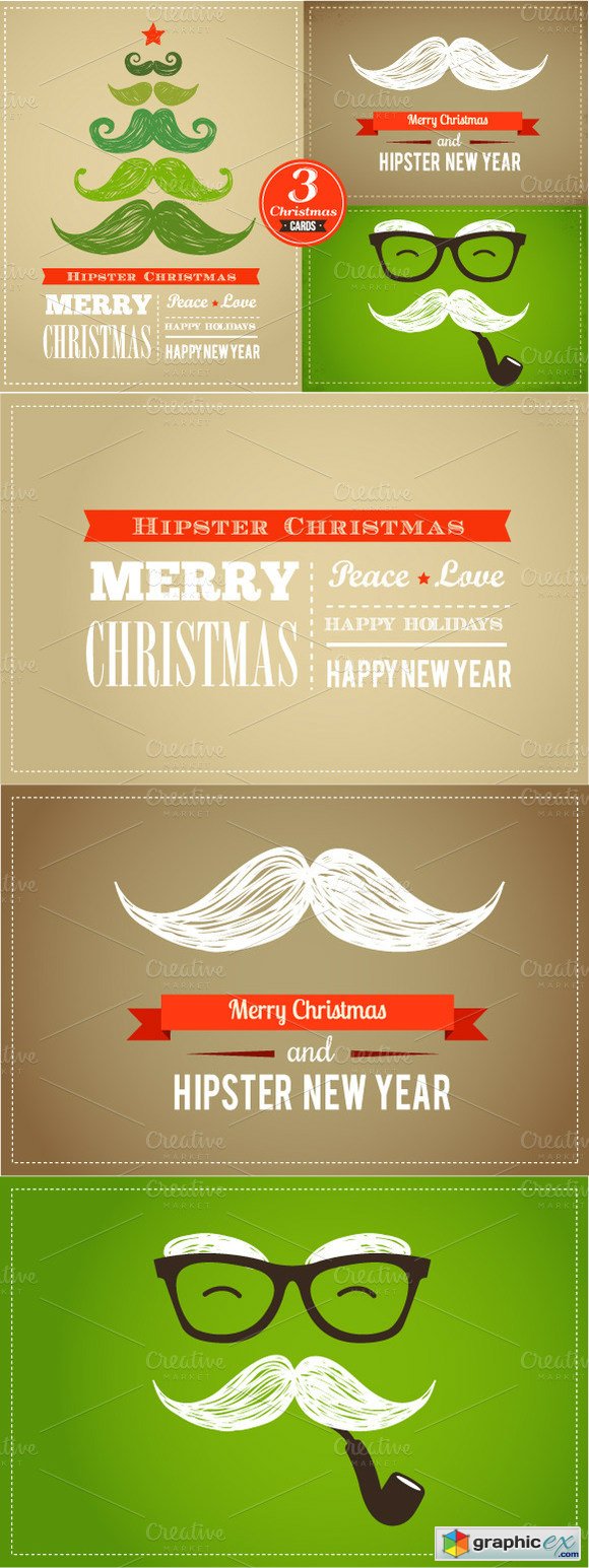 Set of Hipster Christmas Cards