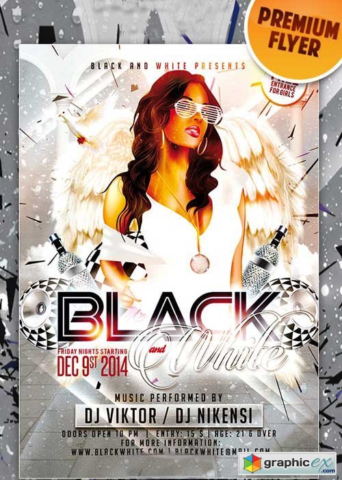 Black and White Party Premium Club flyer PSD Template