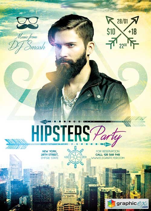 Hipsters Party V3 Flyer PSD Template + Facebook Cover