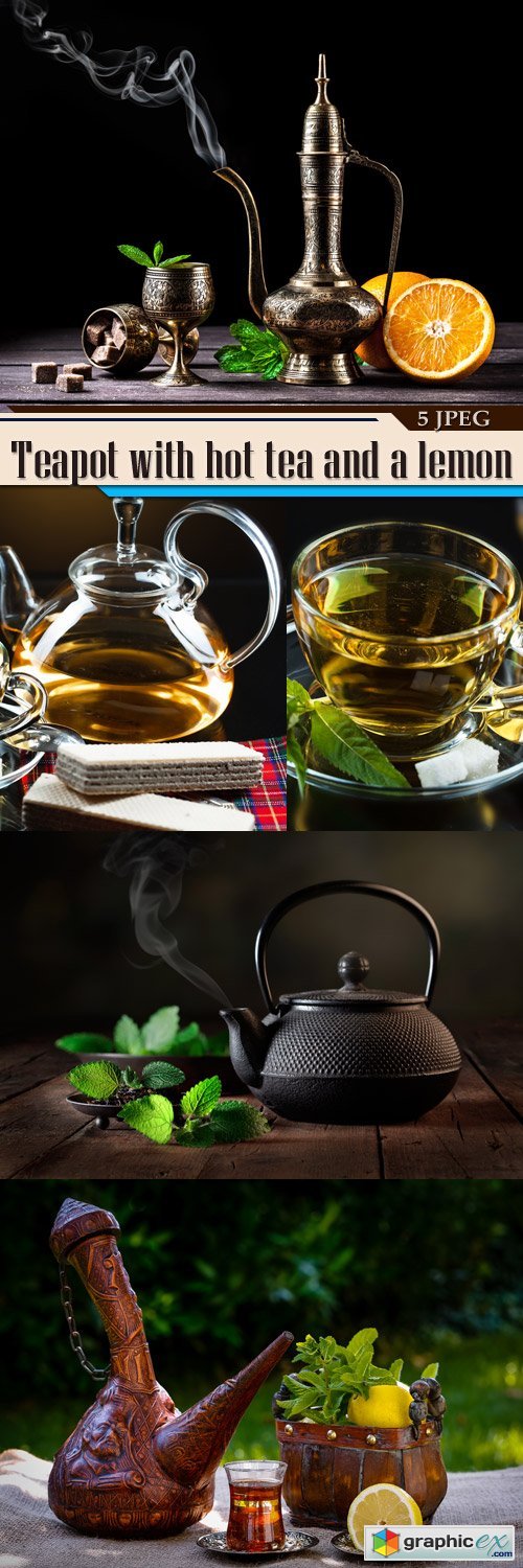 Teapot with hot tea and a lemon
