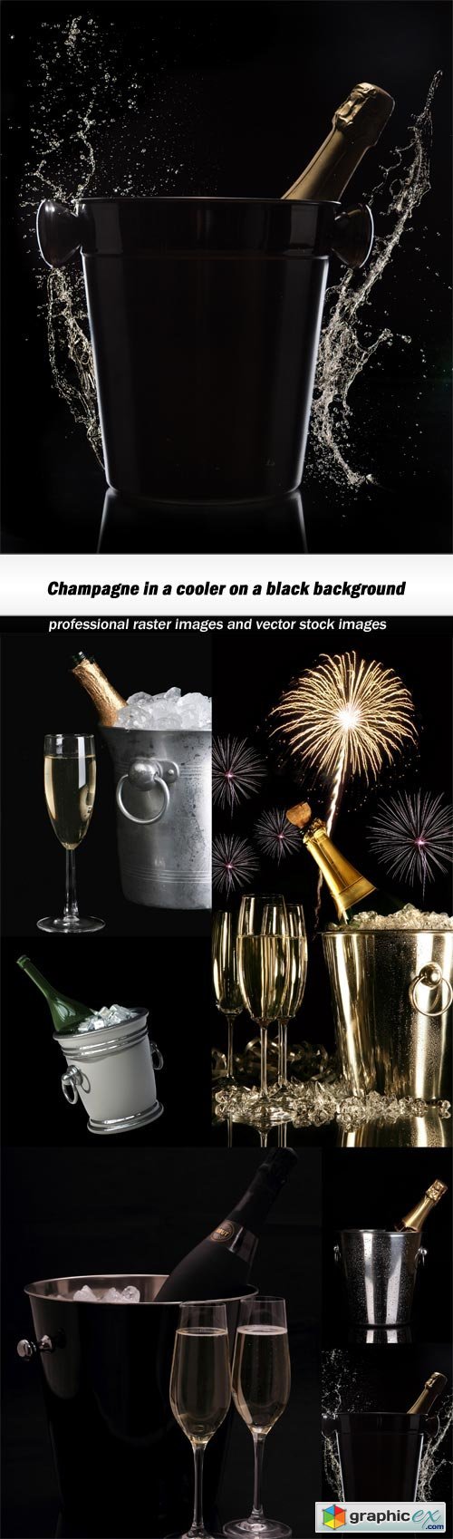 Champagne in a cooler on a black background