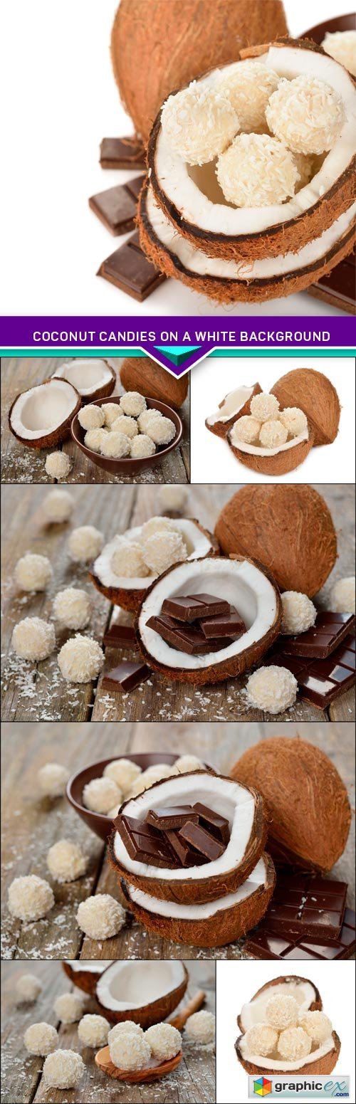 Coconut candies on a white background 7x JPEG