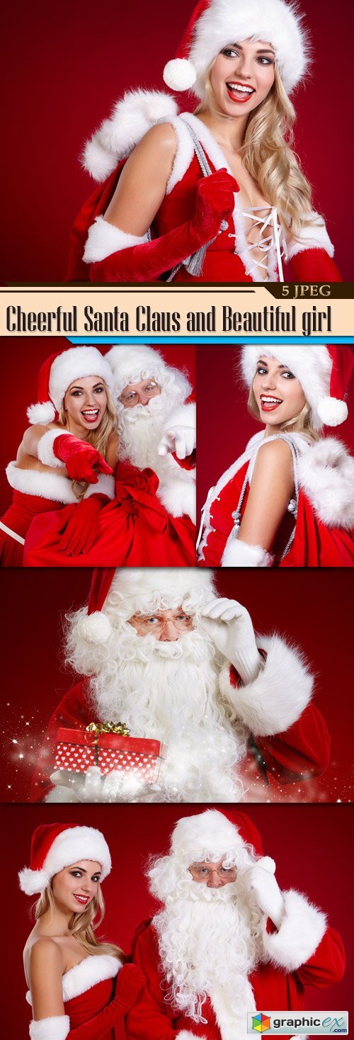 Cheerful Santa Claus and Beautiful girl