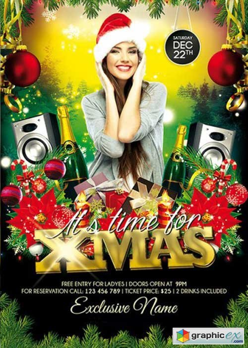 Time for Christmas Premium Flyer Template + Facebook Cover