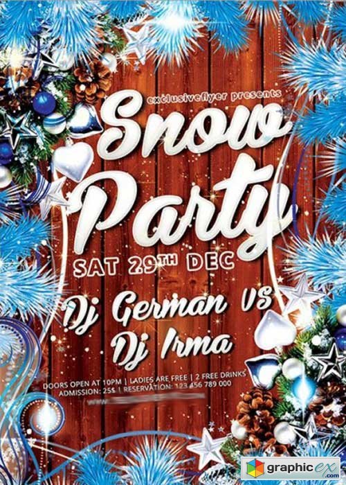 Snow Party Premium Flyer Template + Facebook Cover