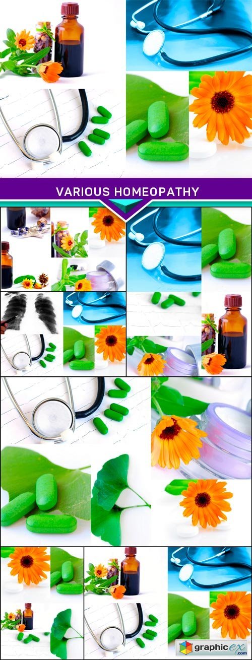 Various homeopathy related images in a collage 6x JPEG