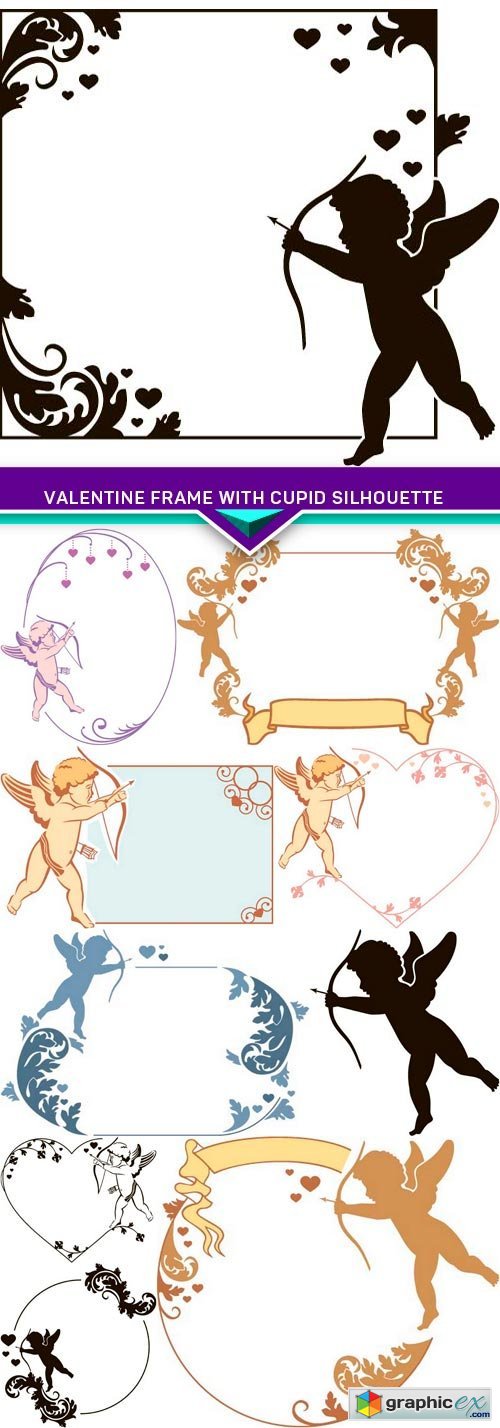 Valentine frame with Cupid silhouette 10x EPS
