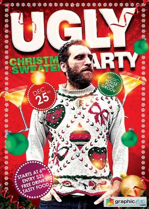 Ugly Christmas Sweaters Party Premium Flyer Template + Facebook Cover