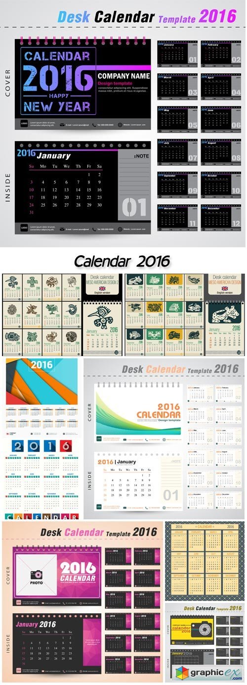 Desktops calendar 2016, template vector