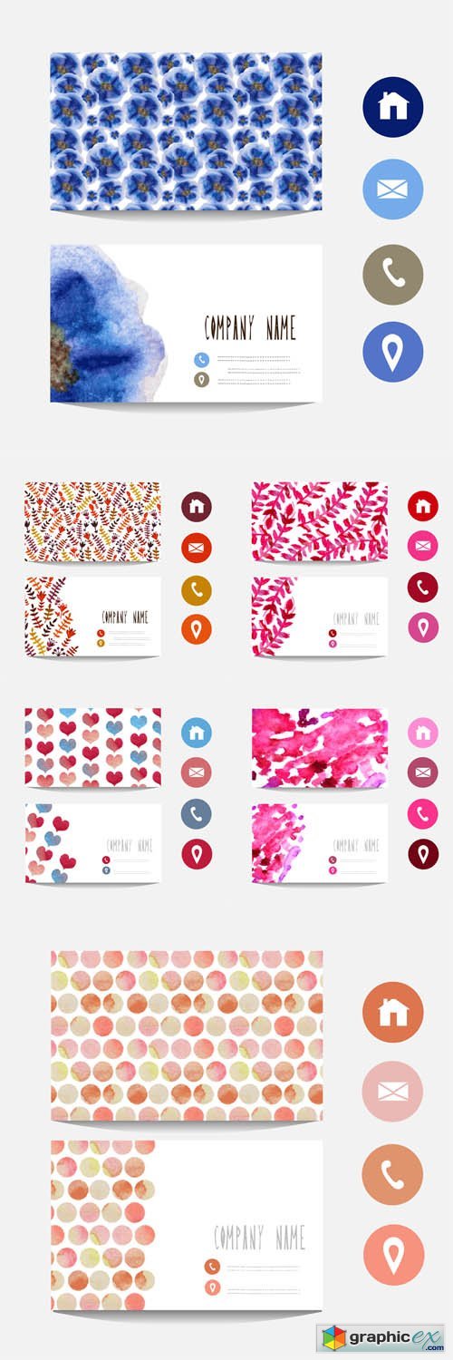 Watercolor business cards set 5