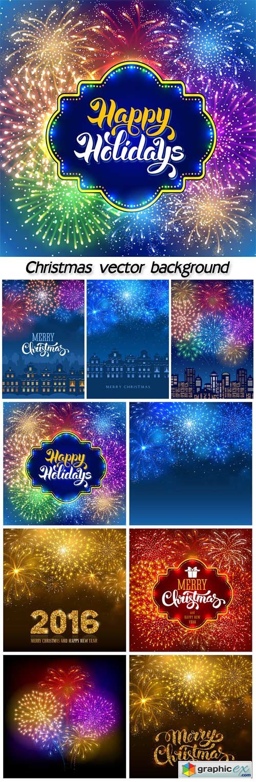Vector Christmas background with fireworks