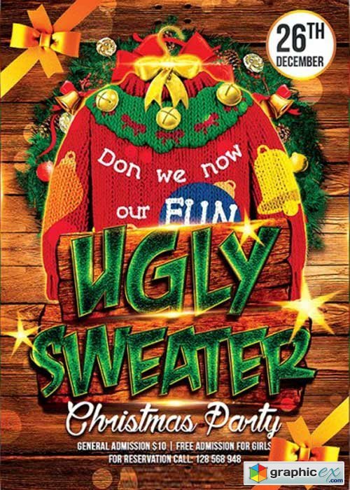 Ugly Sweater Party Premium Flyer Template + Facebook Cover