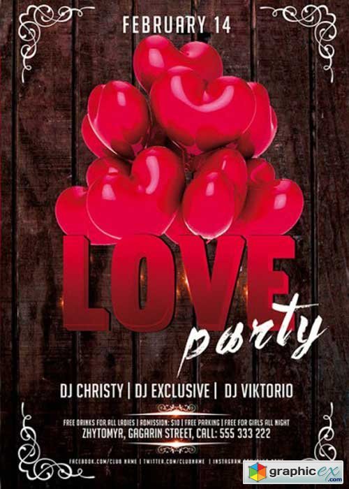 Red Love Party Premium Flyer Template