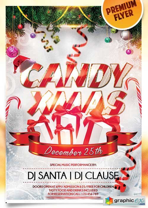 Candy Christmas Flyer PSD Template + Facebook Cover