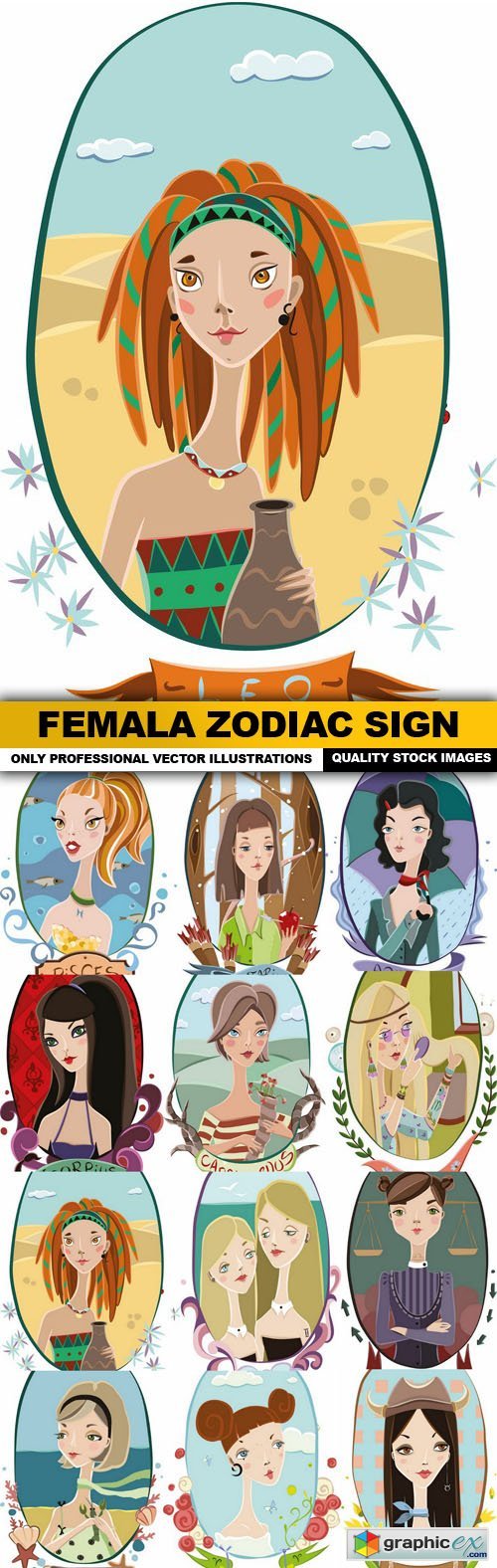 Femala Zodiac Sign - 12 Vector