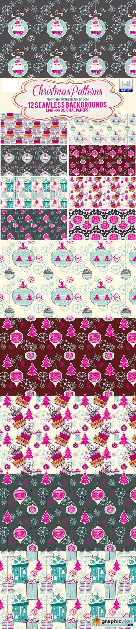12 Pink Christmas Holiday Photoshop Patterns and Backgrounds