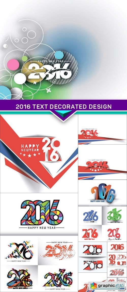 Happy New Year 2016 Text Decorated Design 10x EPS