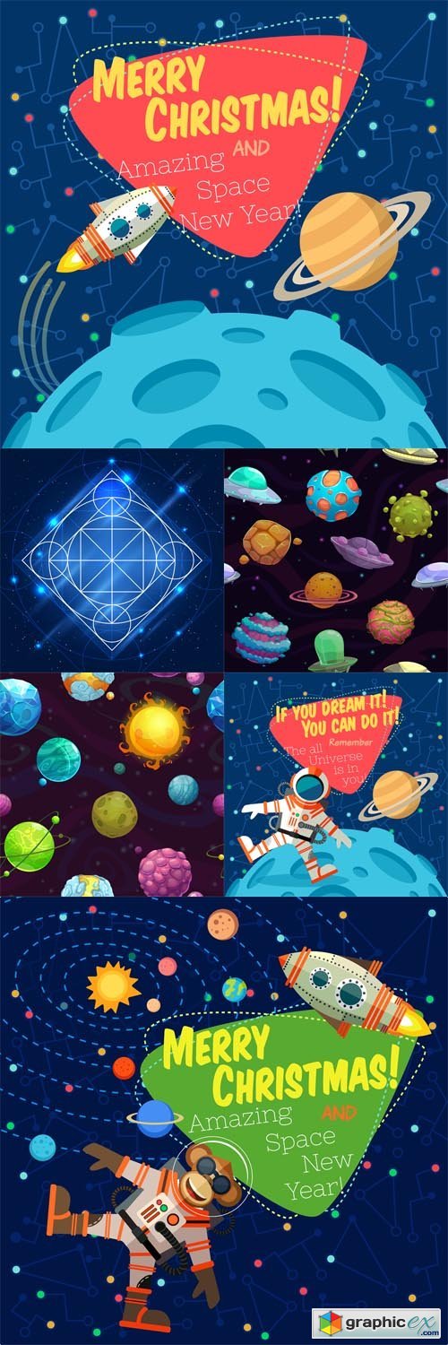 6 Space Illustrations Vector Set