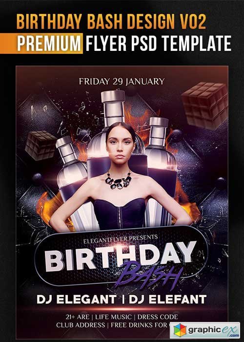 Birthday Bash Design V02 Flyer PSD Template + Facebook Cover