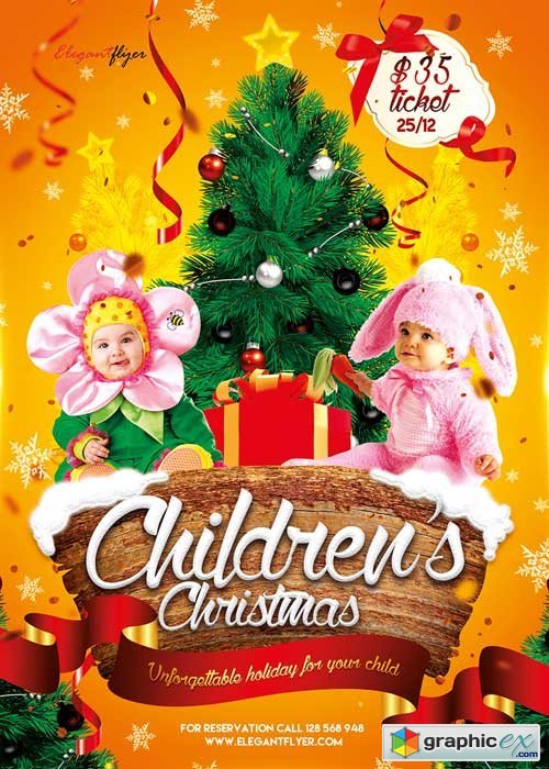 Childrens Christmas Flyer PSD Template + Facebook Cover