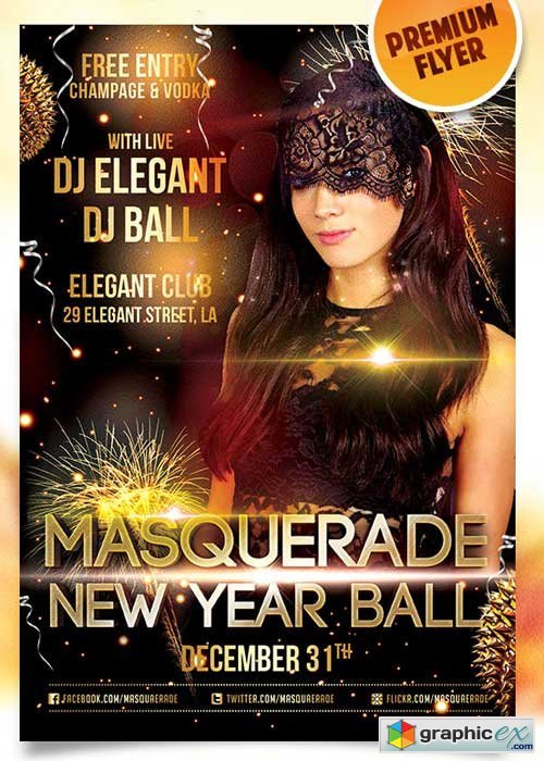Masquerade Ball Flyer PSD Template + Facebook Cover
