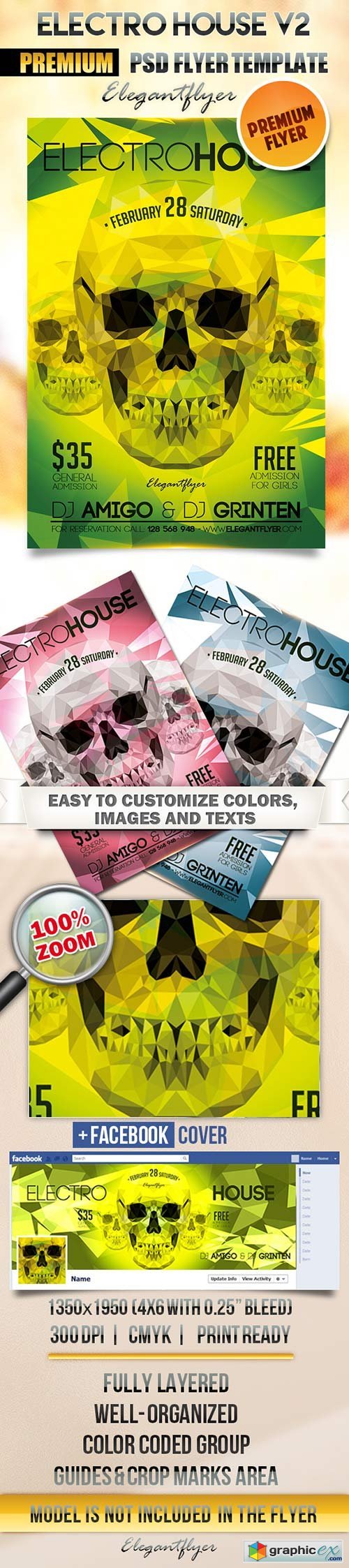 Electro House V2 Flyer PSD Template + Facebook Cover