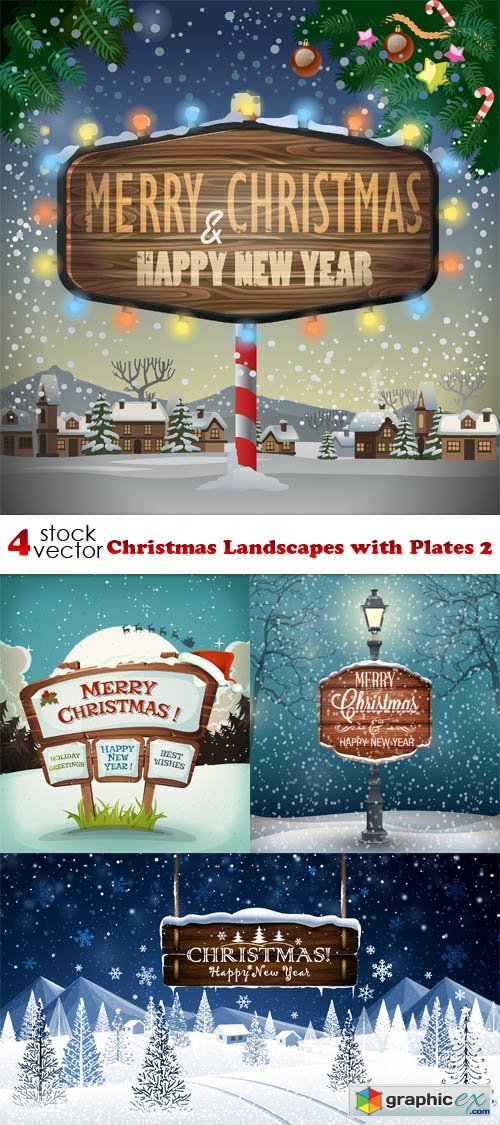 Vectors - Christmas Landscapes with Plates 2
