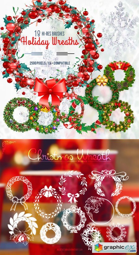 Christmas Wreaths and Holiday Garland Photoshop Brushes