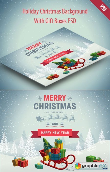 Holiday Christmas Background with Gift Boxes PSD Template