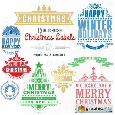 15 Christmas Labels Brushes FOR Photoshop