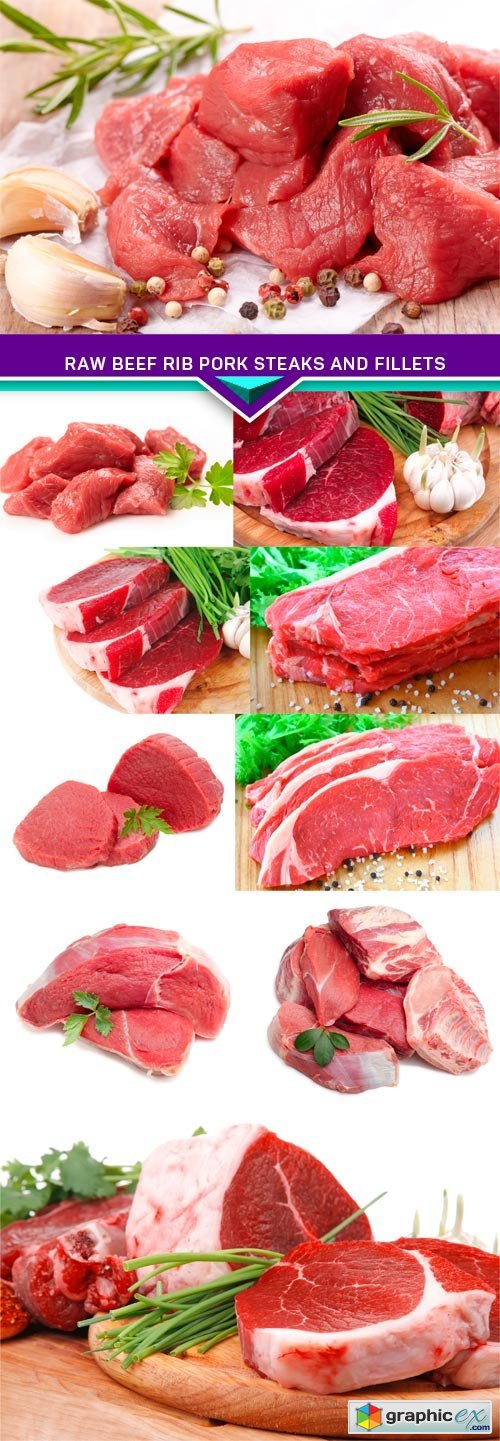 Raw beef rib pork steaks and fillets 10x JPEG