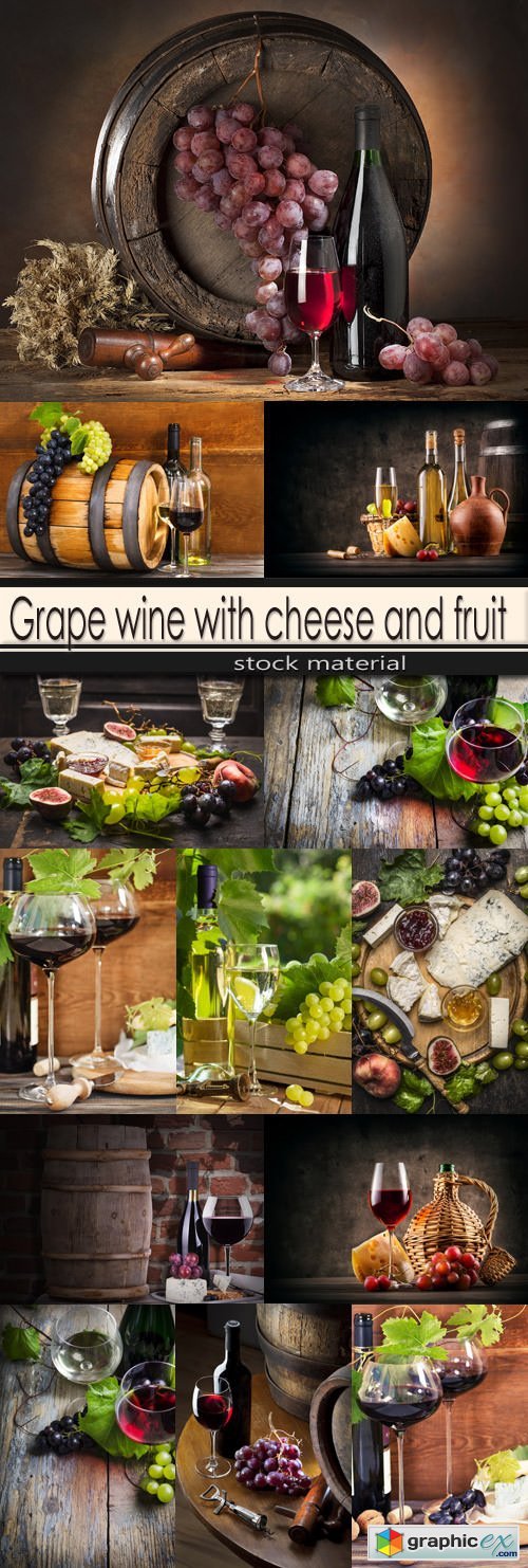 Grape wine with cheese and fruit