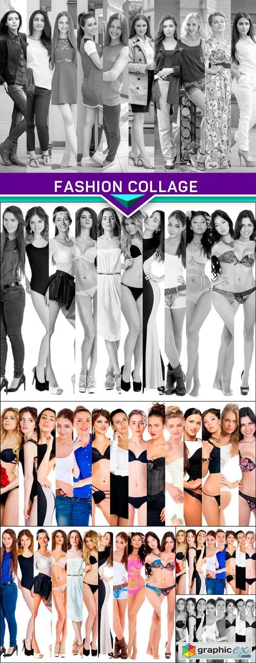 Fashion collage Group of beautiful young women 6x JPEG