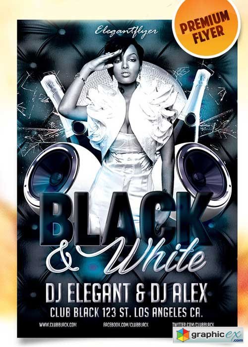 Black and White Party  Flyer PSD Template + Facebook Cover