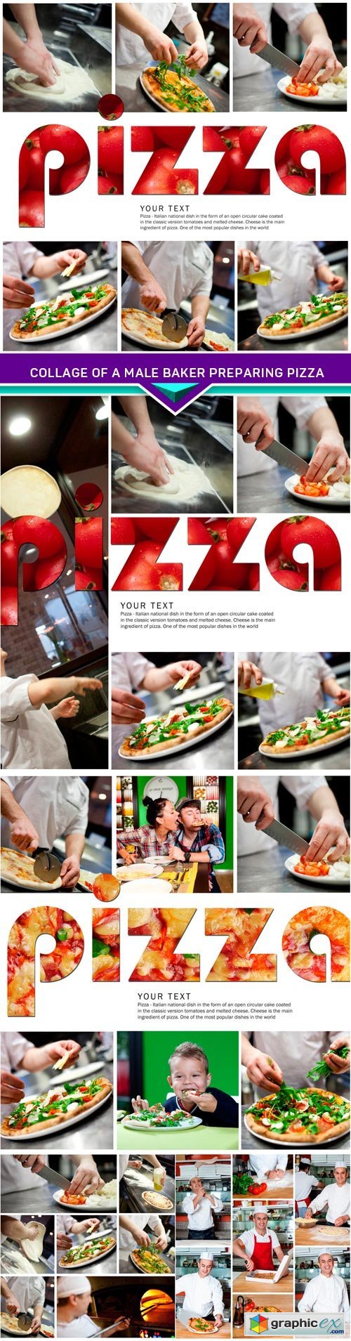 Collage of a male baker preparing pizza 5x JPEG
