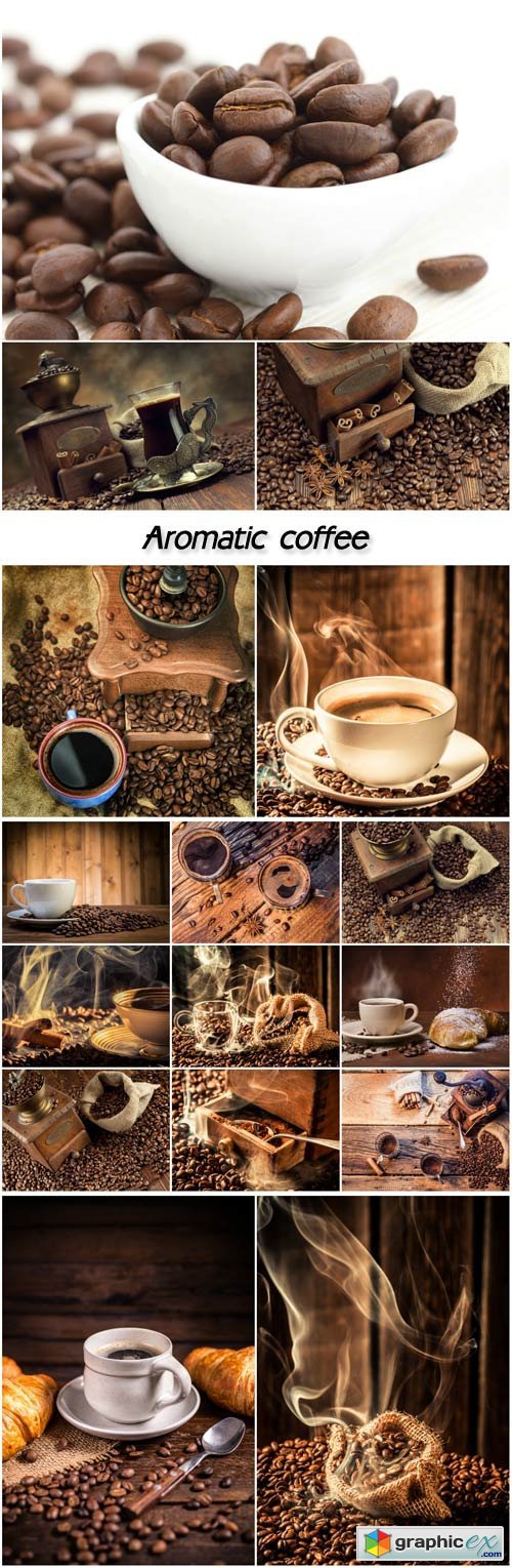 Coffee, coffee beans and a cup of aromatic coffee