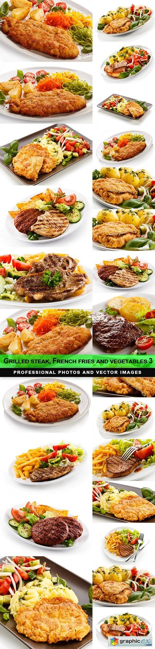 Grilled steak, French fries and vegetables 3