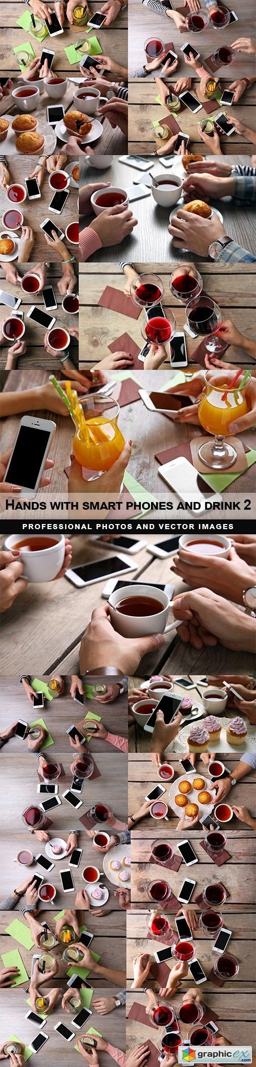 Hands with smart phones and drink 2
