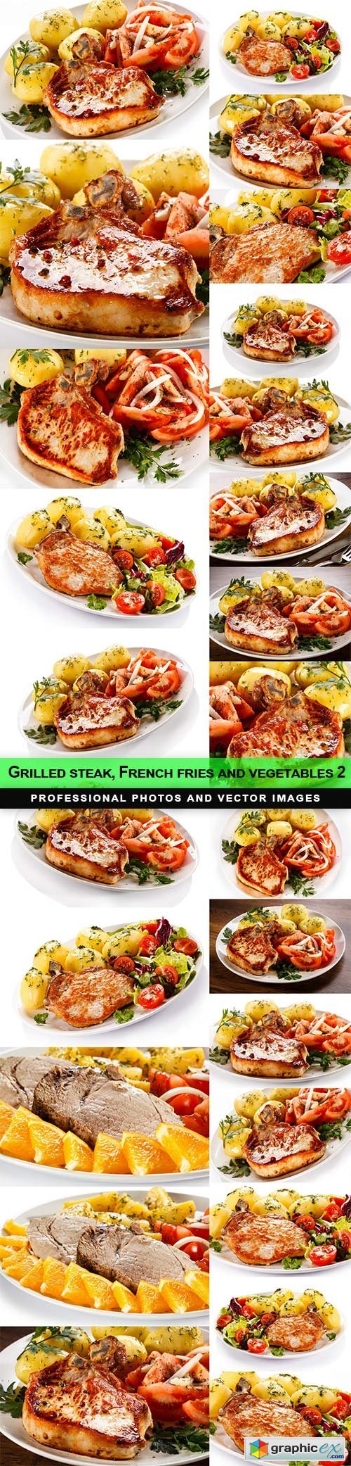 Grilled steak, French fries and vegetables 2
