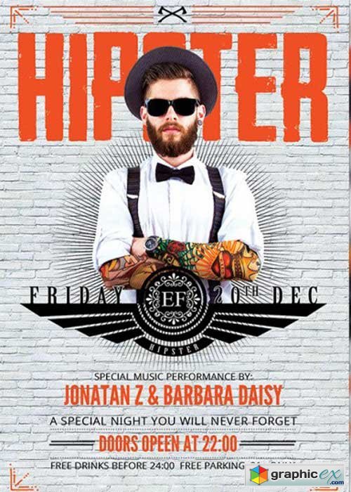 Mister Hipster Night Premium Flyer Template + Facebook Cover