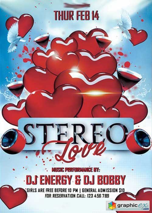Stereo Love Party Premium Flyer Template + Facebook Cover
