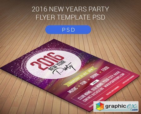 2016 New Year Party Flyer Template PSD
