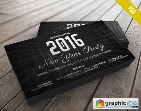 2016 New Year Party Invitation Card PSD Mockup