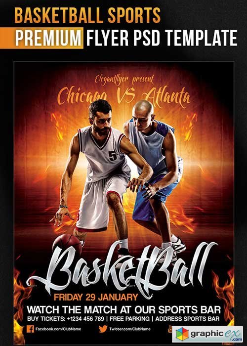 BasketBall Sports Flyer PSD Template + Facebook Cover