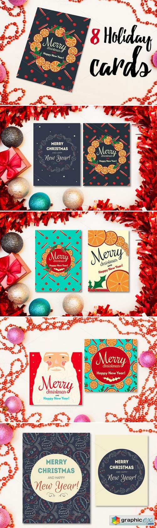 8 holiday cards with 3 patterns