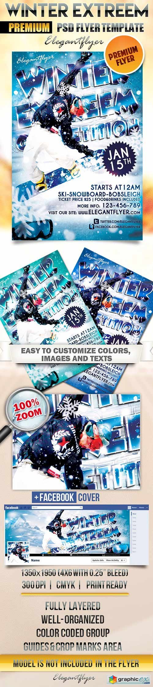 Winter Extreem Competition Flyer PSD Template + Facebook Cover