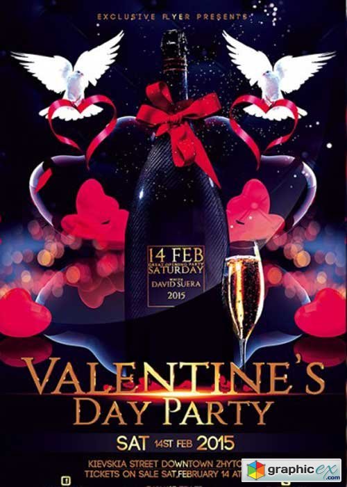 Valentines Day Party Premium Flyer Template + Facebook cover